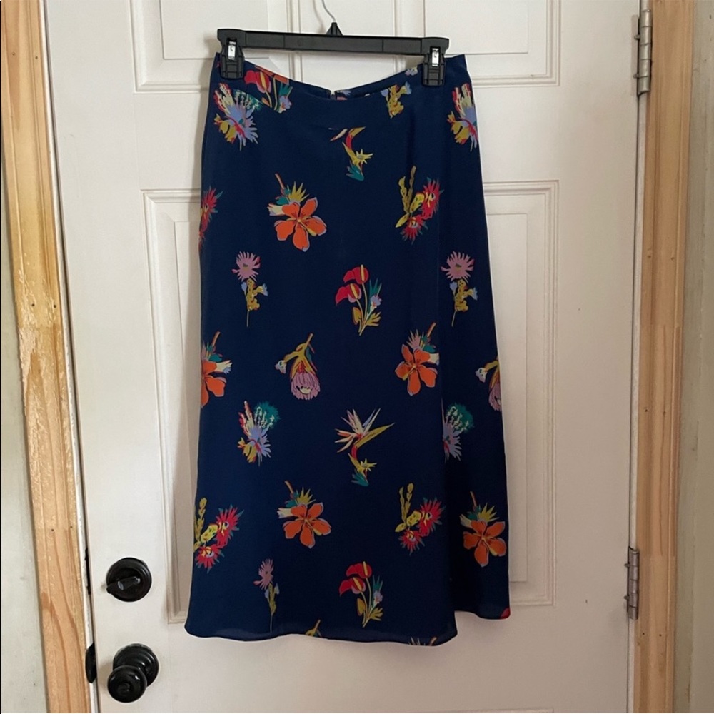 Madewell Silk Atrium Midi Skirt NWT Size 2 Bird Of Paradise